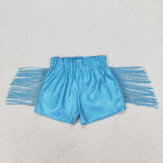 rts no moq SS0241 blue shiny leather tassel shorts