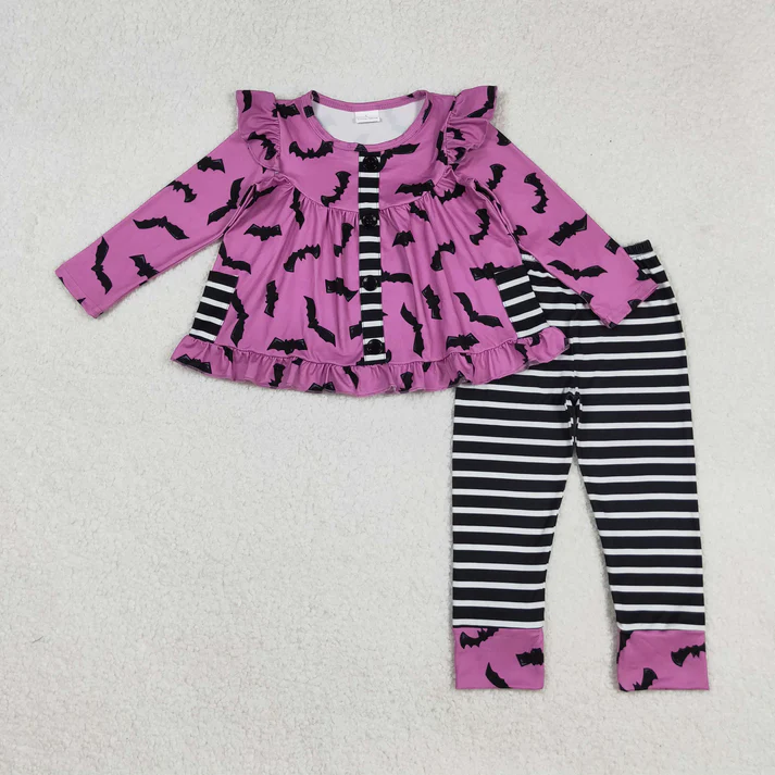 RTS NO MOQ Sibling baby girl clothes Halloween pumpkin long sleeve pants Sets