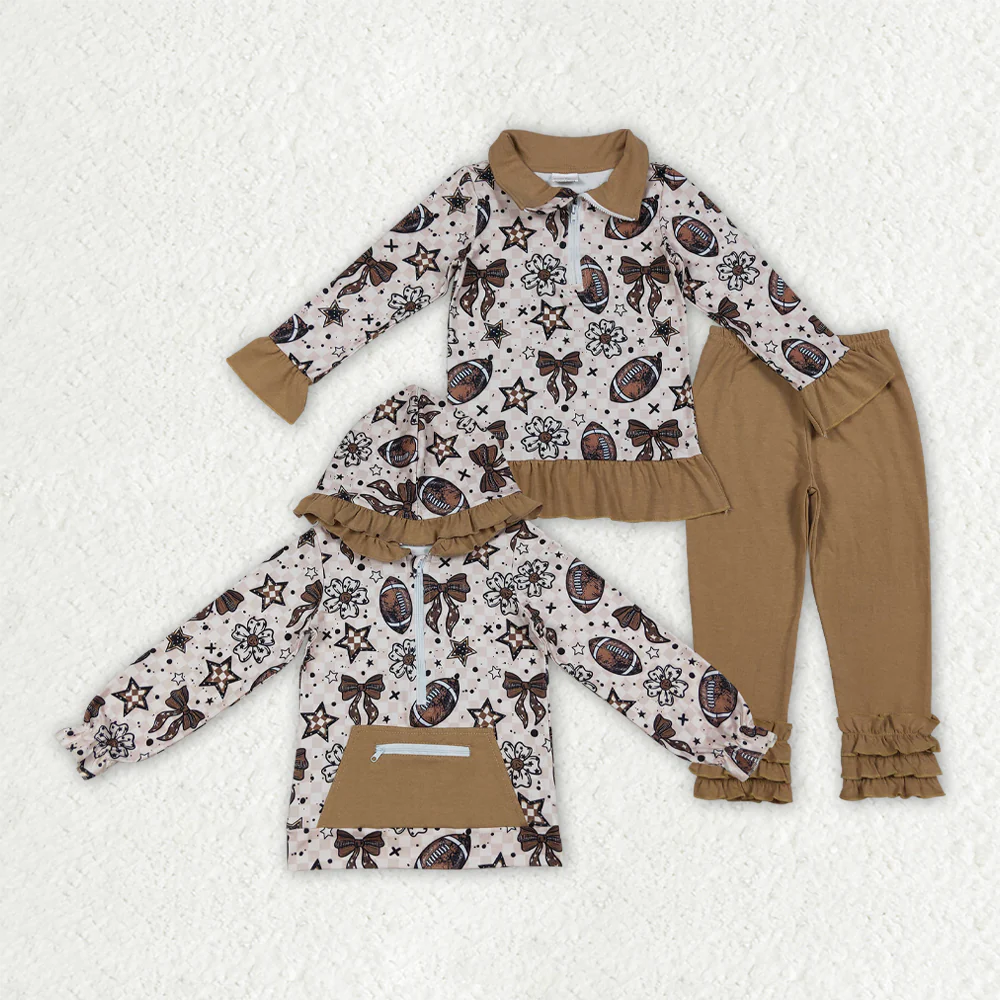 RTS NO MOQ Sibling Baby girl clothes rugby bow long-sleeved trousers suit and top