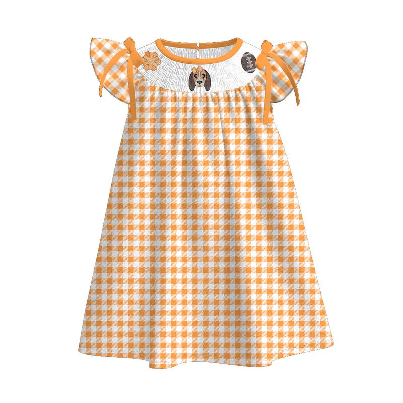 Custom summer teams baby girls clothes team orange short sleeve shorts sets dress romper-25.7.15