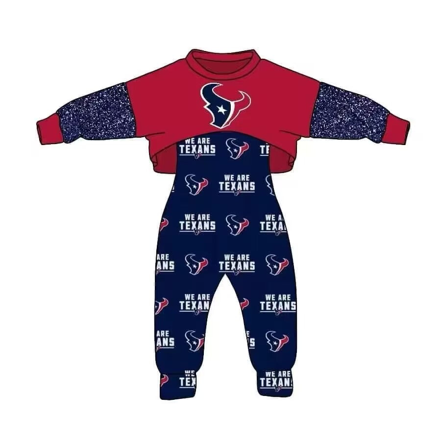 Custom moq 3 tat about 6-8 weeks  team baby girls clothes navy blue long sleeve and long pants 2pcs suit