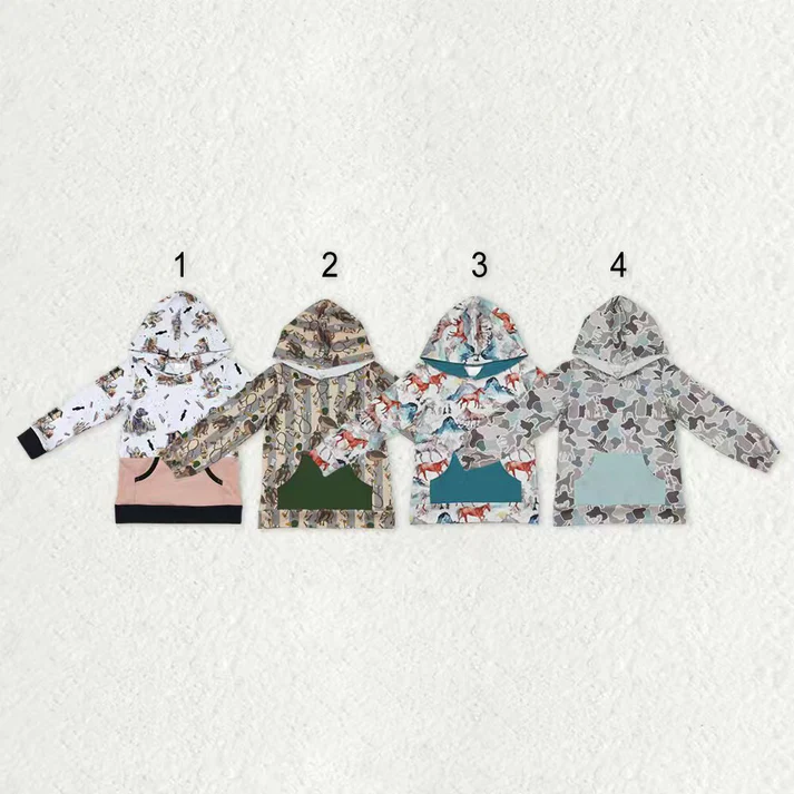 RTS NO MOQ Sibling baby boy clothes camouflage duck horse hooded long-sleeved tops