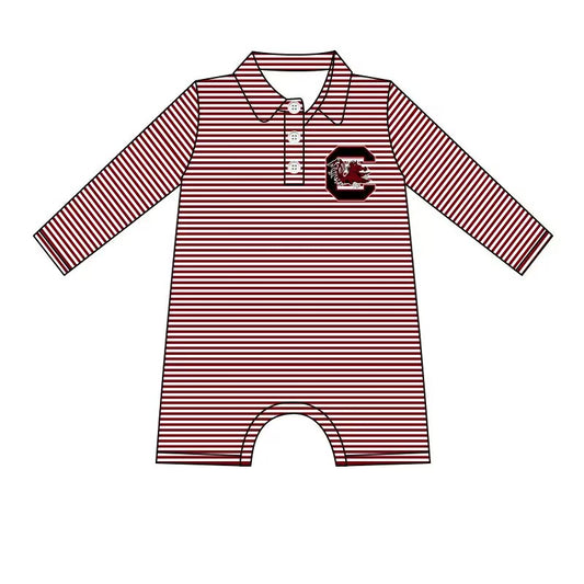 custom moq 3 eta 4/6 weeks baby boys clothes team red striped long sleeve romper