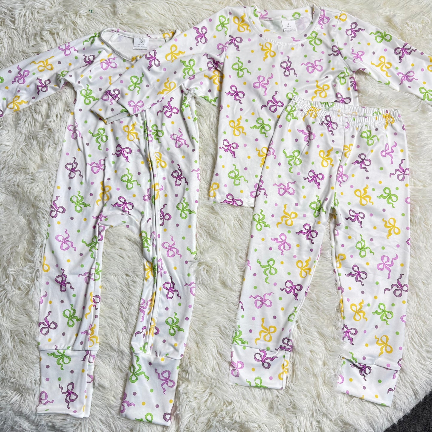 RTS NO MOQ sibling baby girls clothes mardi gras bow long sleeve Clothes Sets and romper