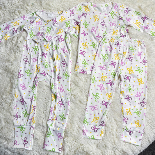 RTS NO MOQ sibling baby girls clothes mardi gras bow long sleeve Clothes Sets and romper