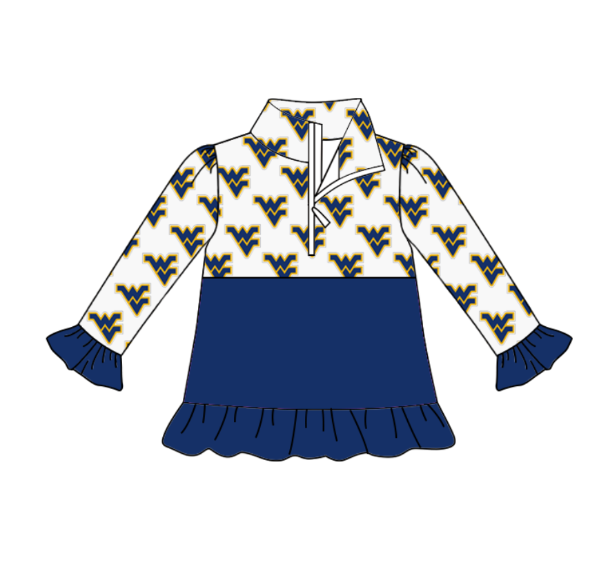 Custom moq 5 mix size milk silk summer teams baby girls clothes dark blue hooded long sleeve brief sets 2 and skirts sets and tops-25.9.2