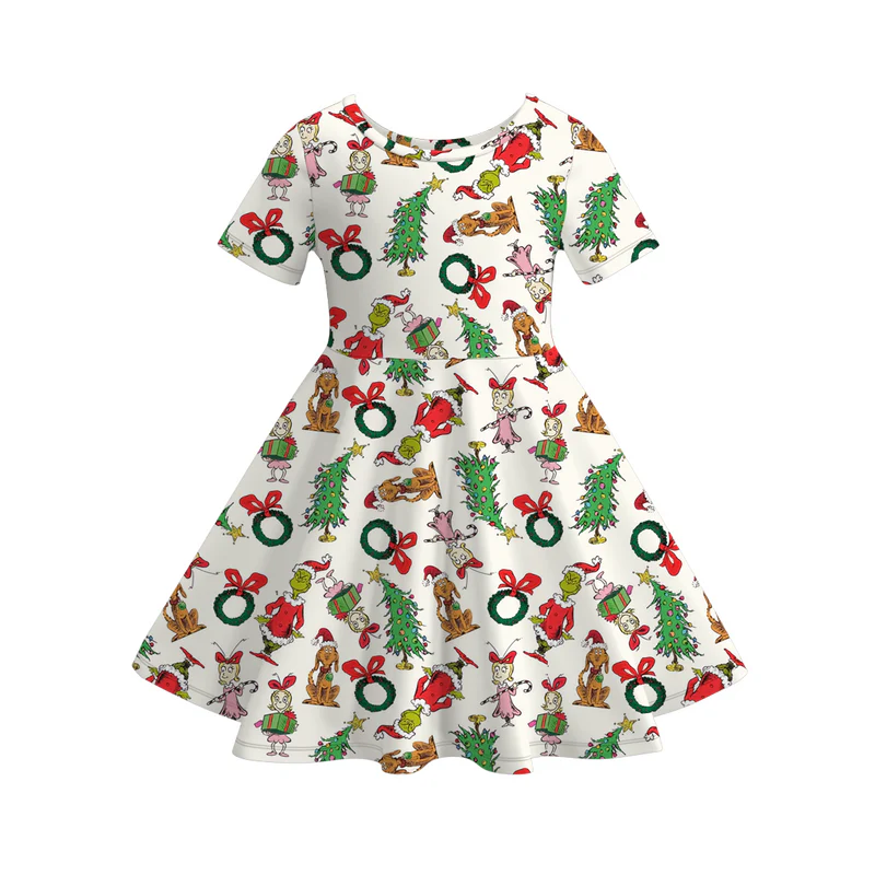 Custom moq 5 each style eta 6-7weeks Christmas baby girl short sleeve dress and long sleeve pants sets and shorts sets and top 1 and top 2 and adult dress