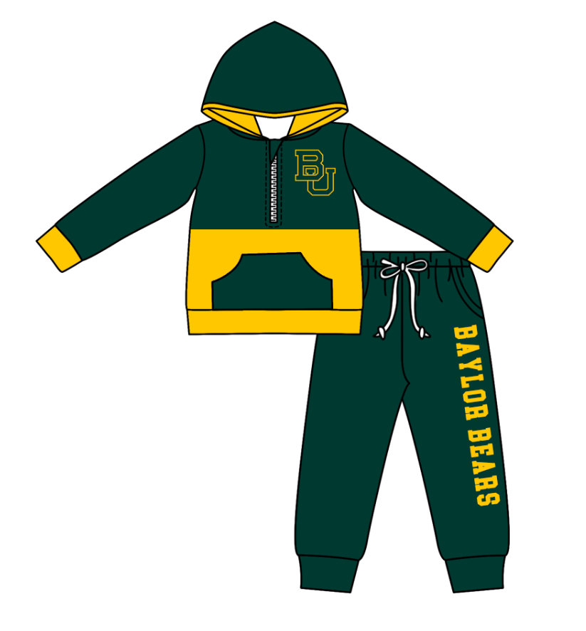 Custom moq 5 mix size eta 6-8weeks milk silk summer teams green baby boy clothes hooded long sleeve pants sets-25.10.22