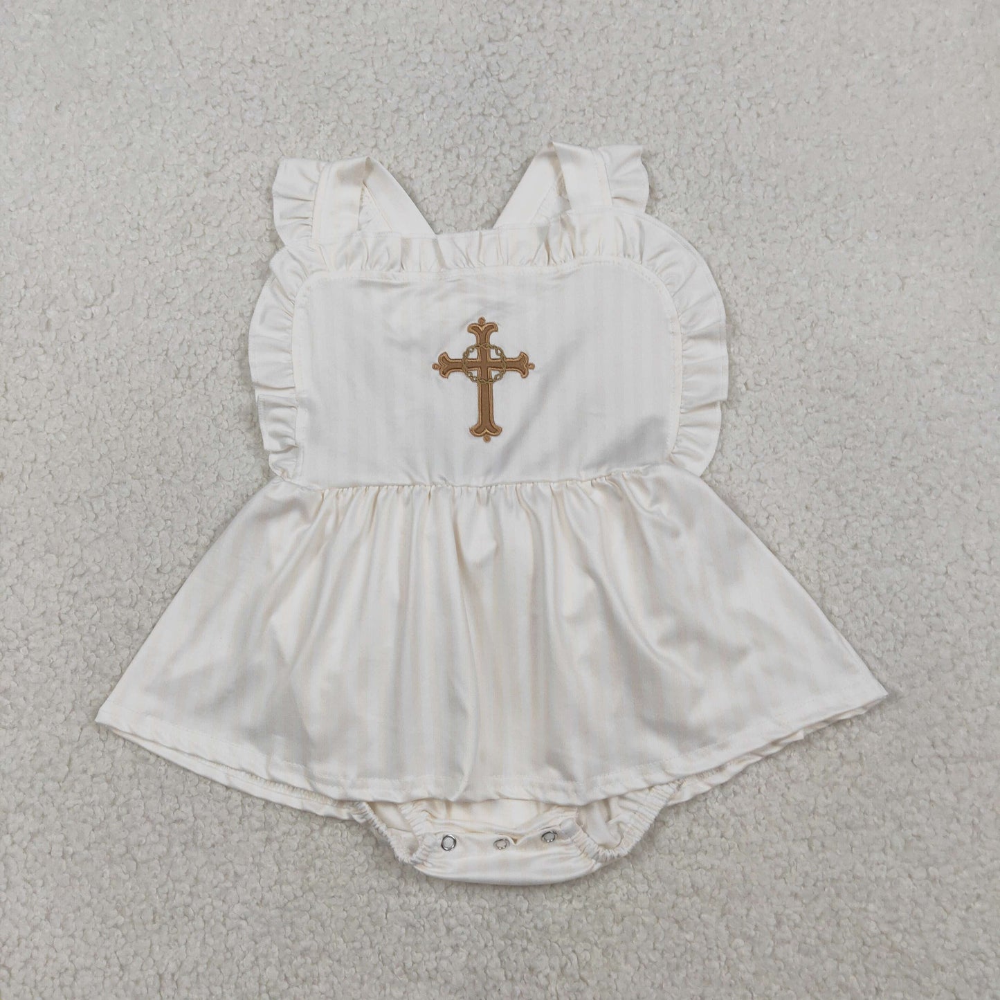 RTS NO MOQ（In Stock ) SR3306 Embroidered cross bow lace beige vest jumpsuit.