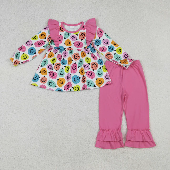 RTS NO MOQ Sibling baby girl clothes Halloween pumpkin long sleeve pants Sets