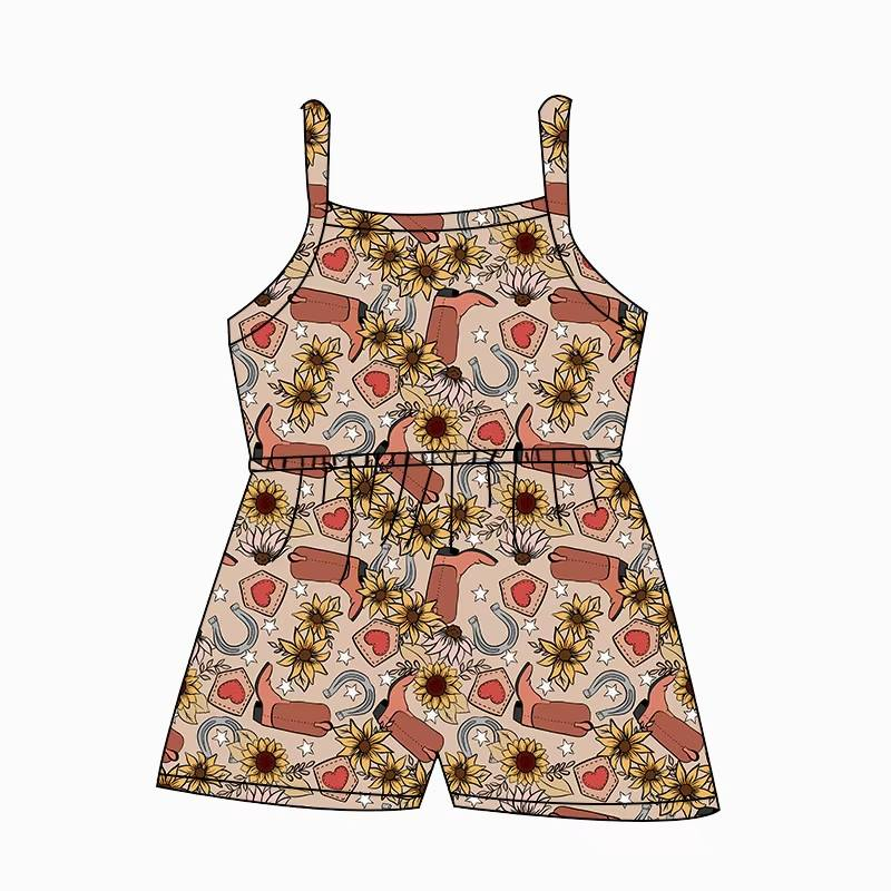 Custom moq 5 mix size milk silk summer baby girl clothes boot floral suspender jumpsuit-25.8.9