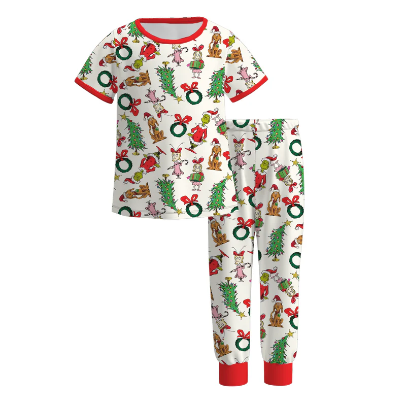 Custom moq 5 each style eta 6-7weeks Christmas baby girl short sleeve dress and long sleeve pants sets and shorts sets and top 1 and top 2 and adult dress