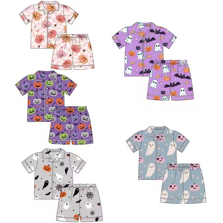 Custom moq 5 each style eta 6-7weeks baby girls summer halloween short sleeve shorts sets 5-25.7.26