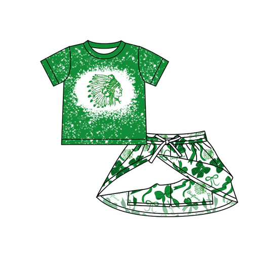 Custom moq 5 each style eta 6-7weeks baby girl clothes team green short sleeve skirts sets-25.7.23