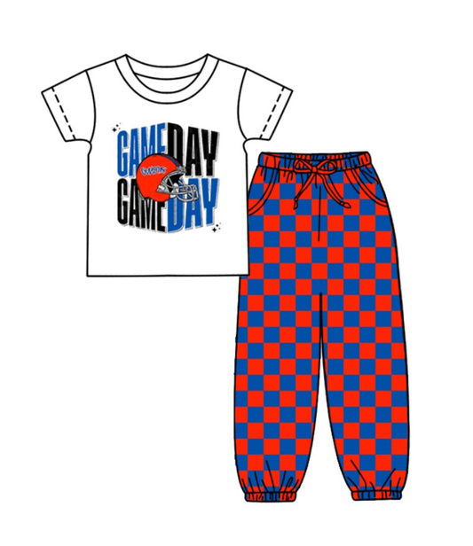 Custom summer teams baby boy clothes team GAME DAY plaid short sleeve pants sets-25.8.22