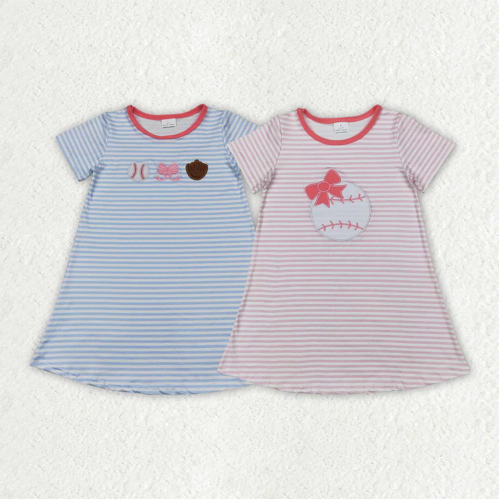 RTS baby girls clothes embroidery baseball short Sleeve dress