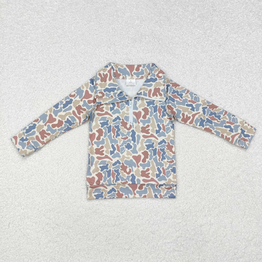 RTS NO MOQ ETA 5/7days arrived BT0870 Brown green and blue camouflage zipper long-sleeved top