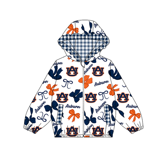 Custom moq 8 mix size milk silk summer team baby girls clothes bow blue hooded long sleeve top-25.9.19