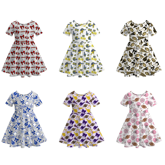 Custom moq 5 each style eta 6-7weeks milk silk baby girls team summer short sleeves dresses 6-25.7.16