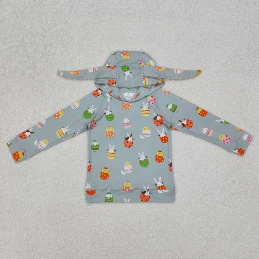 RTS NO MOQ（In Stock) Easter bunny ear egg blue green hooded long sleeve top