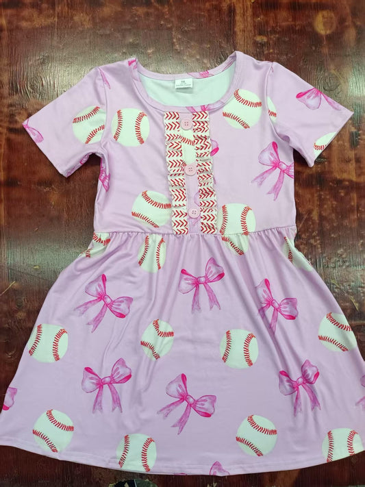 Custom moq 3 eta 6-7weeks baby girl clothes baseball bow pink short sleeve dress