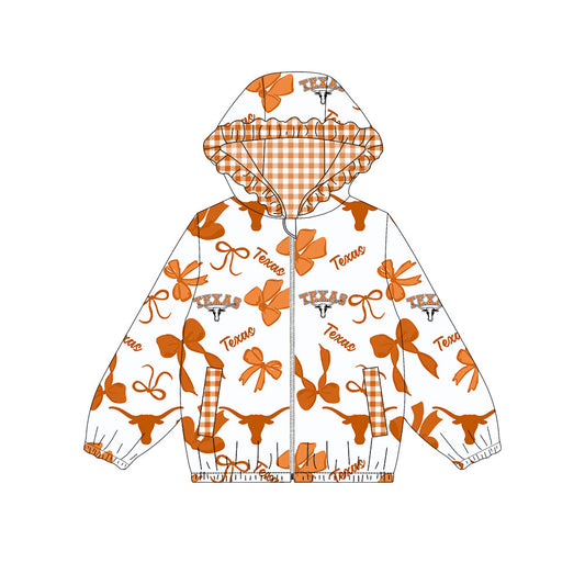 Custom moq 8 mix size milk silk summer team baby girls clothes bow orange hooded long sleeve top-25.9.26