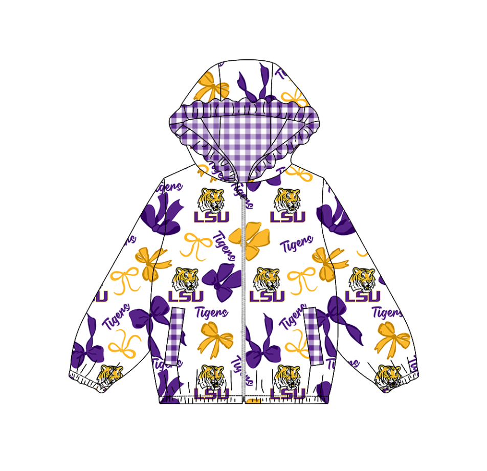 Custom moq 8 mix size milk silk summer team baby girls clothes bow purple hooded long sleeve top-25.9.19