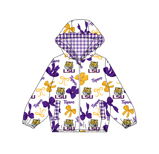 Custom moq 8 mix size milk silk summer team baby girls clothes bow purple hooded long sleeve top-25.9.19