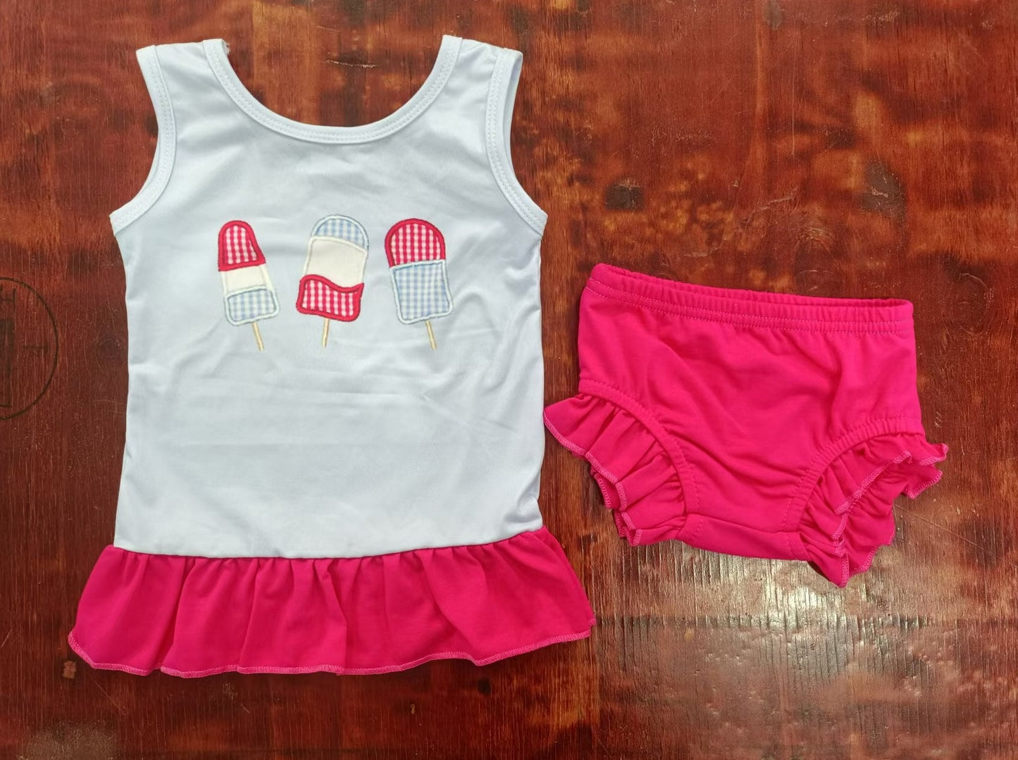 custom moq 5 eta 5weeks mix size baby girls clothes ice cream sleeveless rose red Thong Set