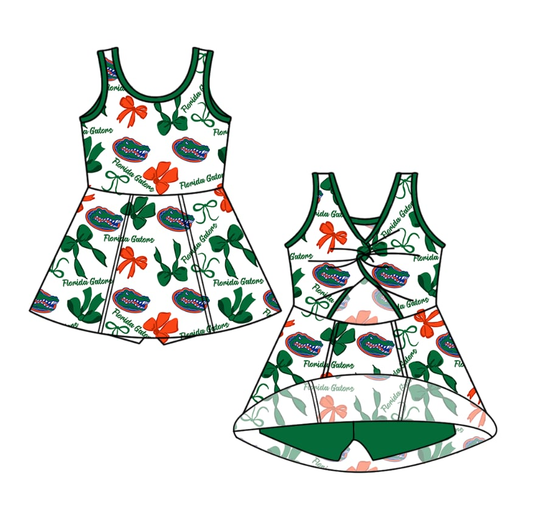 Custom moq 5 each style eta 6-7weeks baby girl clothes team bow green sleeveless dress-25.7.22