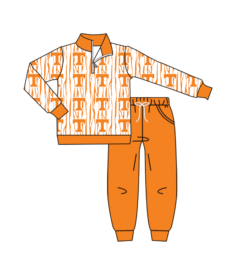Custom moq 5 mix size milk silk summer teams baby girl boys clothes orange long sleeve pants sets 2-25.10.30