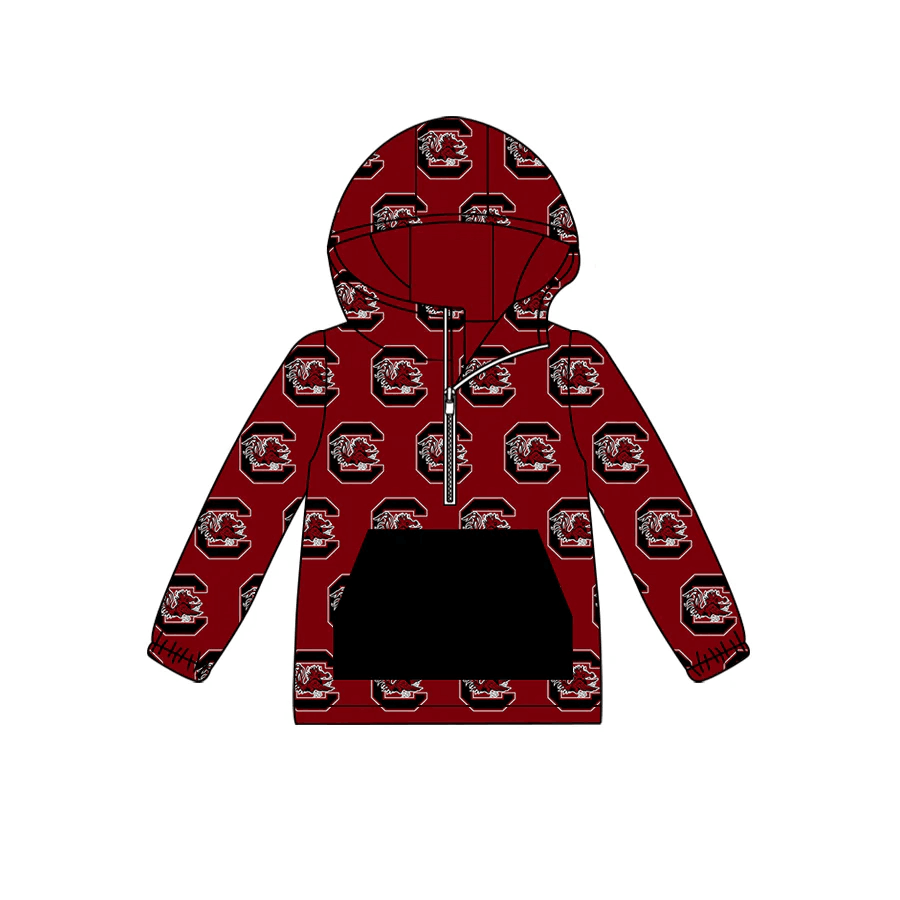 Deadline September 13 custom no moq eta 6-8weeks Black Letter C Burgundy Hooded Zip-Up Pullover