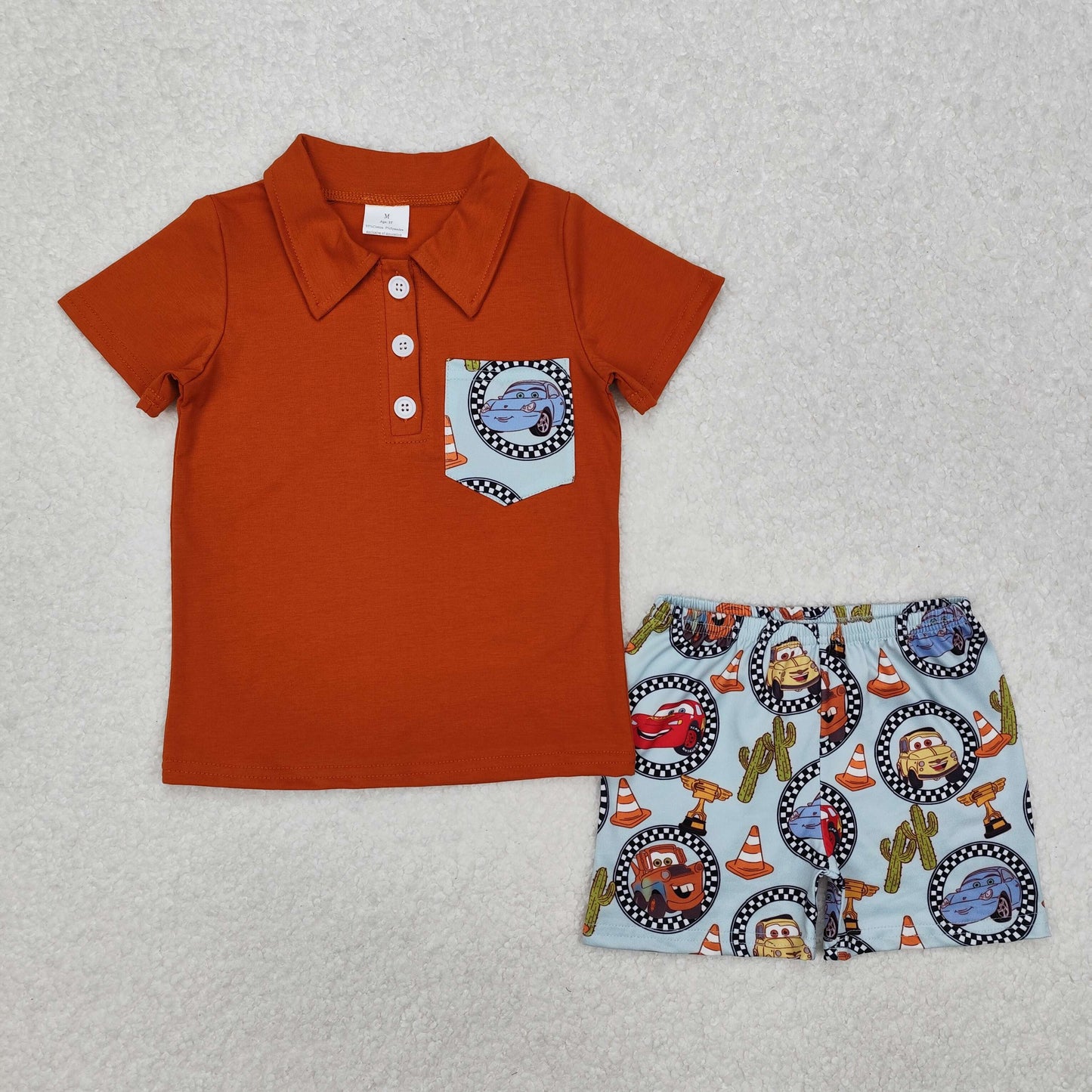 RTS NO MOQ（In Stock) Cars car cactus pocket brown short-sleeved shorts set