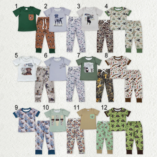 RTS NO MOQ Sibling Baby boy clothes duck puppy short Sleeve pants Suits