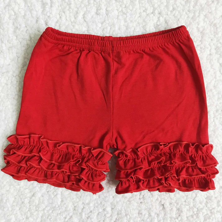 RTS NO MOQ Red solid three-layer lace long-sleeved top & shorts & trousers