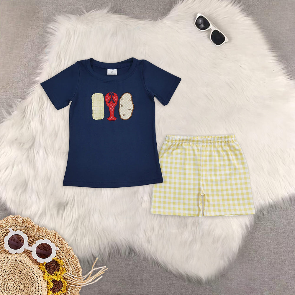 RTS NO MOQ Embroidery short-sleeved shorts suit & short-sleeved sets