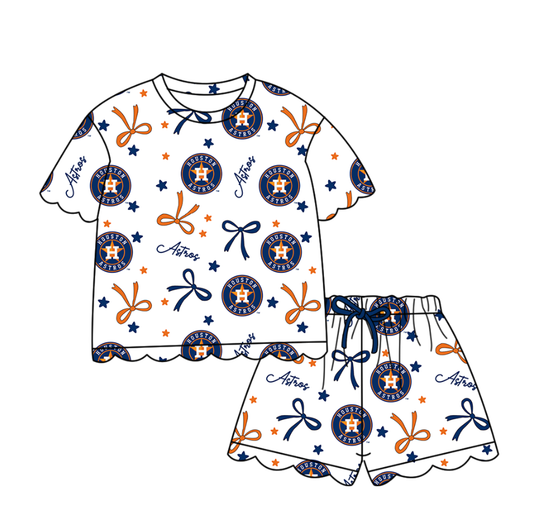 Custom moq 3 or 5 mix size milk silk summer Scallop teams baby boy clothes bow short sleeve shorts sets