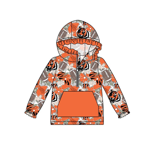 Custom moq 5 mix size milk silk baby girls clothes team orange hooded long sleeve top 2-25.8.2