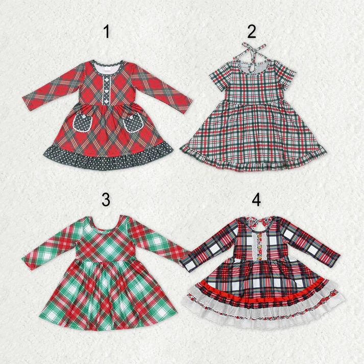 RTS Sibling baby girls clothes Christmas long short sleeve dresses