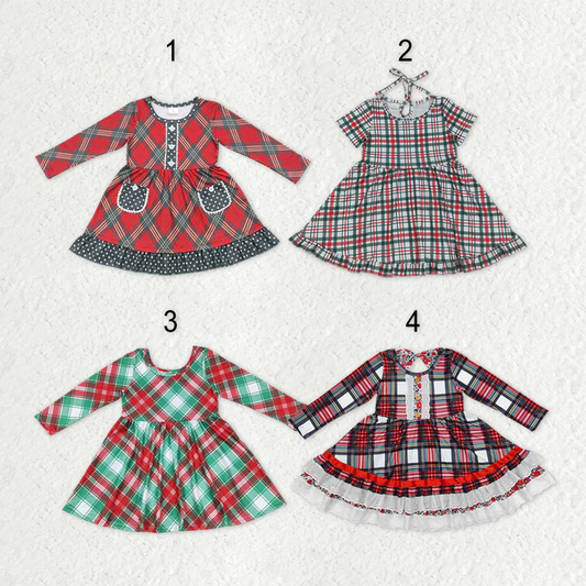 RTS Sibling baby girls clothes Christmas long short sleeve dresses