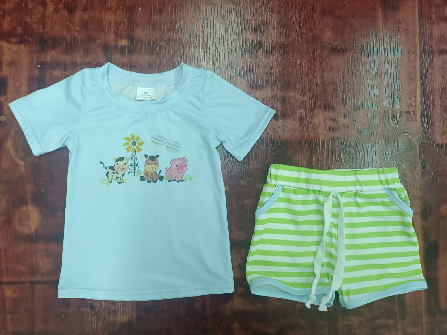 Custom moq 3 eta 6-7weeks baby boys clothes animal blue short Sleeve shorts sets