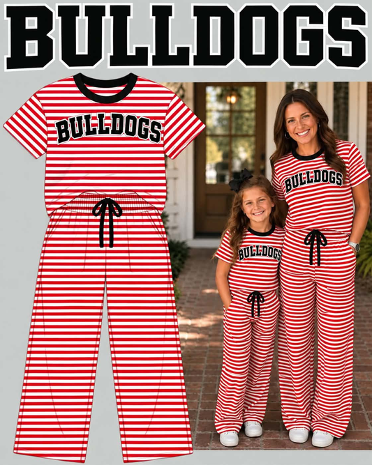 custom moq 5 mix size HYPL0103 Adult To Match Kids Striped Short Sleeve Tee And Wide Leg Pant Outfit