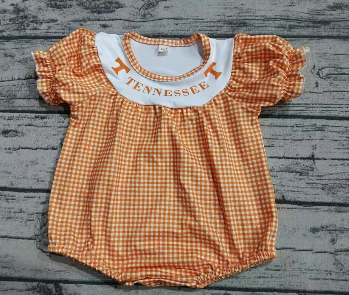 Custom moq 3 eta 6-8weeks Orange plaid puff sleeve short romper