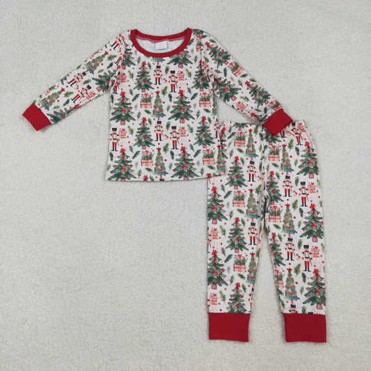 RTS NO MOQ（In Stock) 12/18m-7/8t BLP1206 Nutcracker Christmas Tree Long-Sleeved Pants Pajama Set