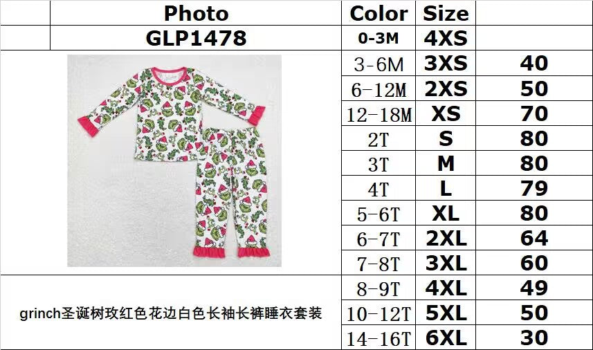 rts no moq GLP1478 Girls Christmas tree red white long-sleeved trousers pajama set
