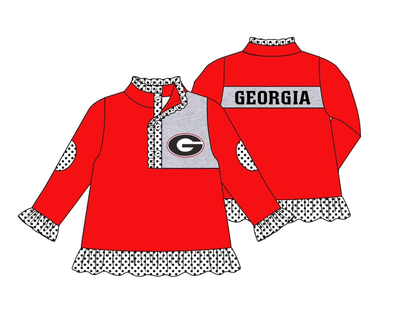 Deadline September 8  custom no moq eta 6-8weeks Black and white polka dot lace cuffs and red letter buttons on the chest