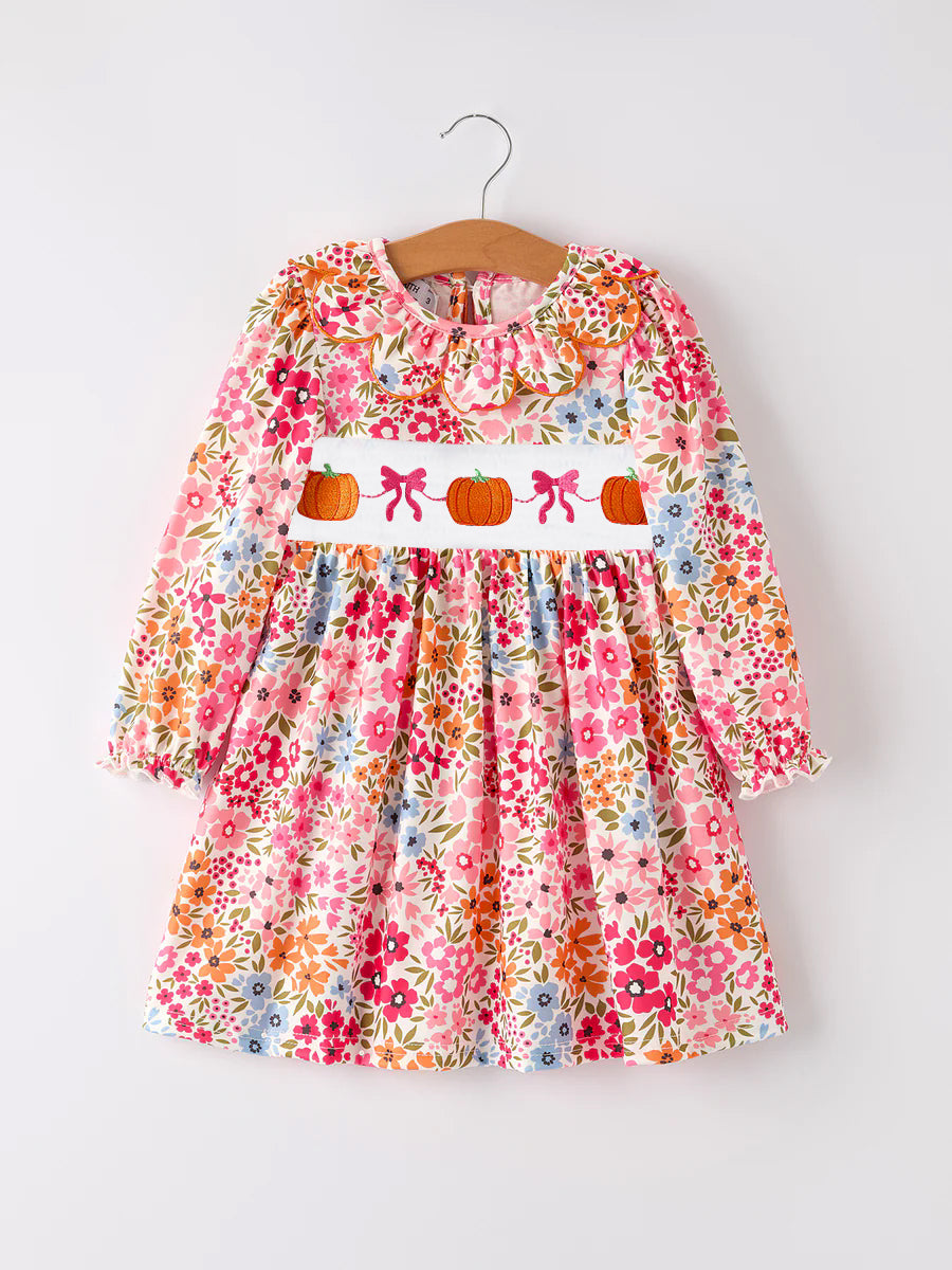 Custom moq 5 each style eta 6-7weeks baby girl clothes pumpkin bow long sleeve dress and romper-25.7.24