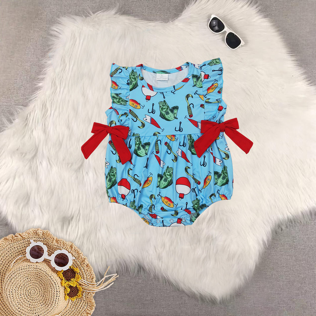 RTS Boys and girls fishing Short Sleeve Shorts sets dress romper tops