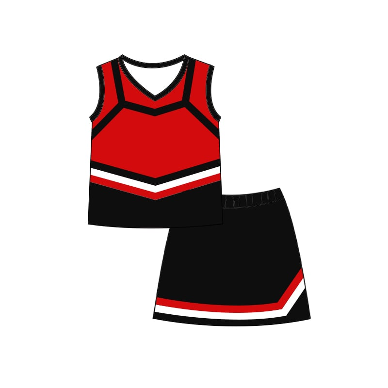 Custom moq 5 each style eta 6-7weeks baby girl clothes team red black sleeveless skirts sets-25.7.22