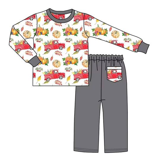 Custom moq 5 each style eta 6-7weeks baby boy clothes pumpkin long sleeve pants sets-25.7.26